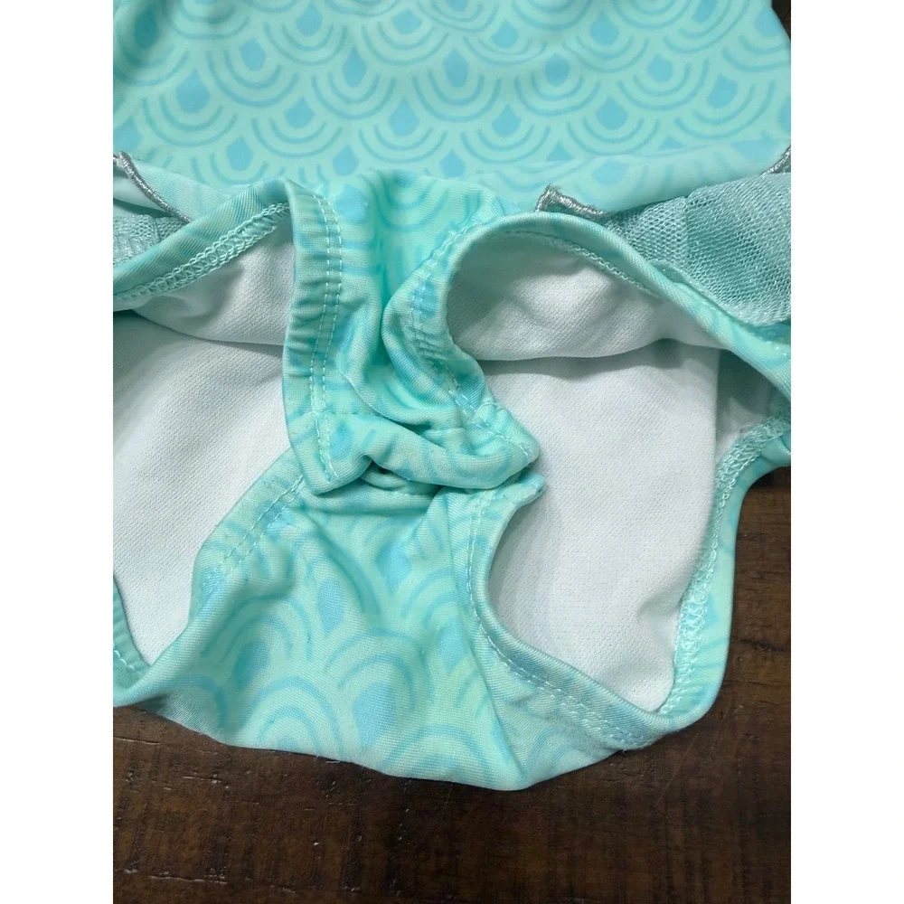 Cat & Jack Baby Girls Aqua Mermaid Scale Ruffle One Piece Swimsuit 18M